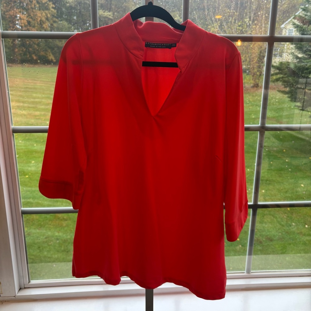 Katherine Way Boca Tunic 2XL coral orange v neck 3/4 sleeve UPF 50+ cool fabric